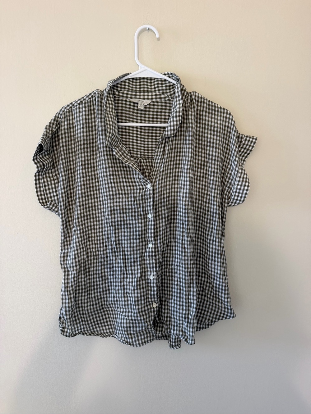 Lucky Brand Green & White Gingham Button-Up Top